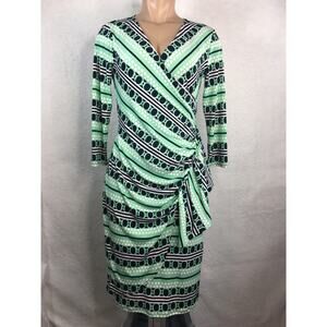 New York & Company Dress Women's X-Small Stretch Faux Wrap Style Green & Black